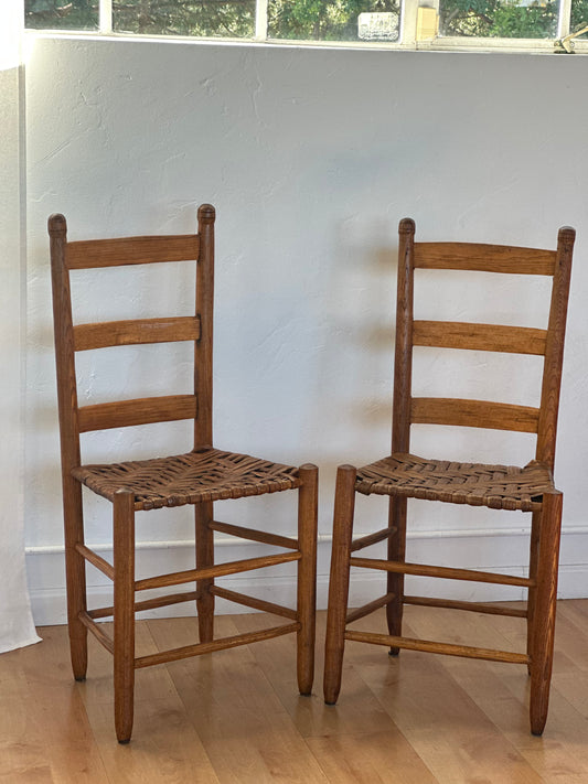 Pair of Primitive Woven Herringbone Chairs