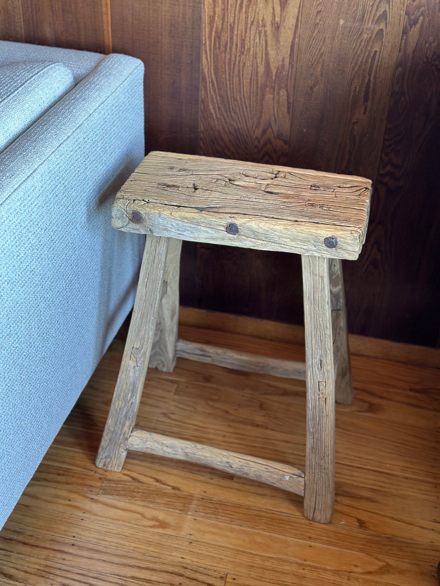 Vintage Reclaimed Tall Elm Stool (Rectangular)